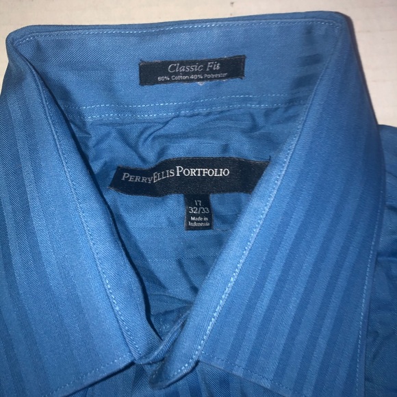 Perry Ellis Portfolio XL 17 Blue Dress Shirt Long - Picture 3 of 3